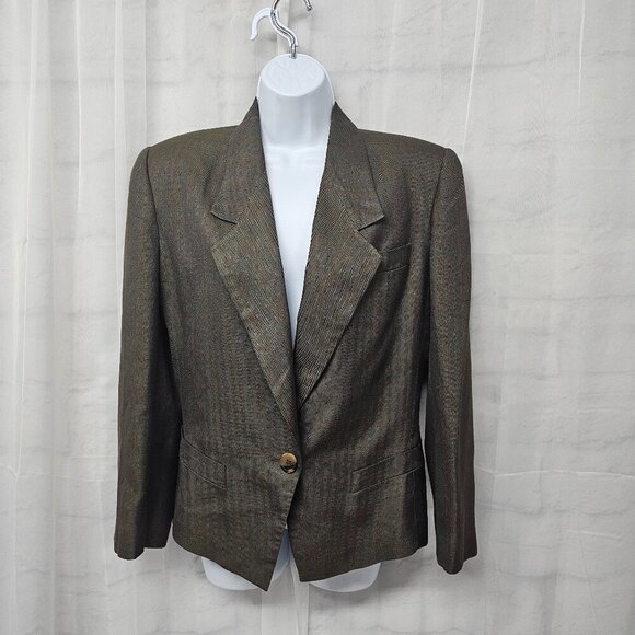 Vintage Kasper Brown Rust Plaid Single Breasted Blazer Office 10 - Picture 1 of 14